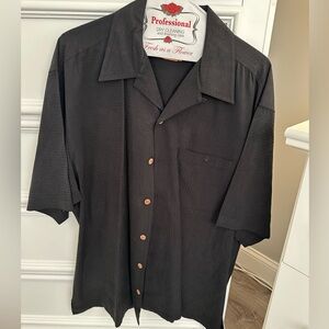 Paradise Coves Shirt Men's XL Black Silk Blend Short Sleeve Button Down